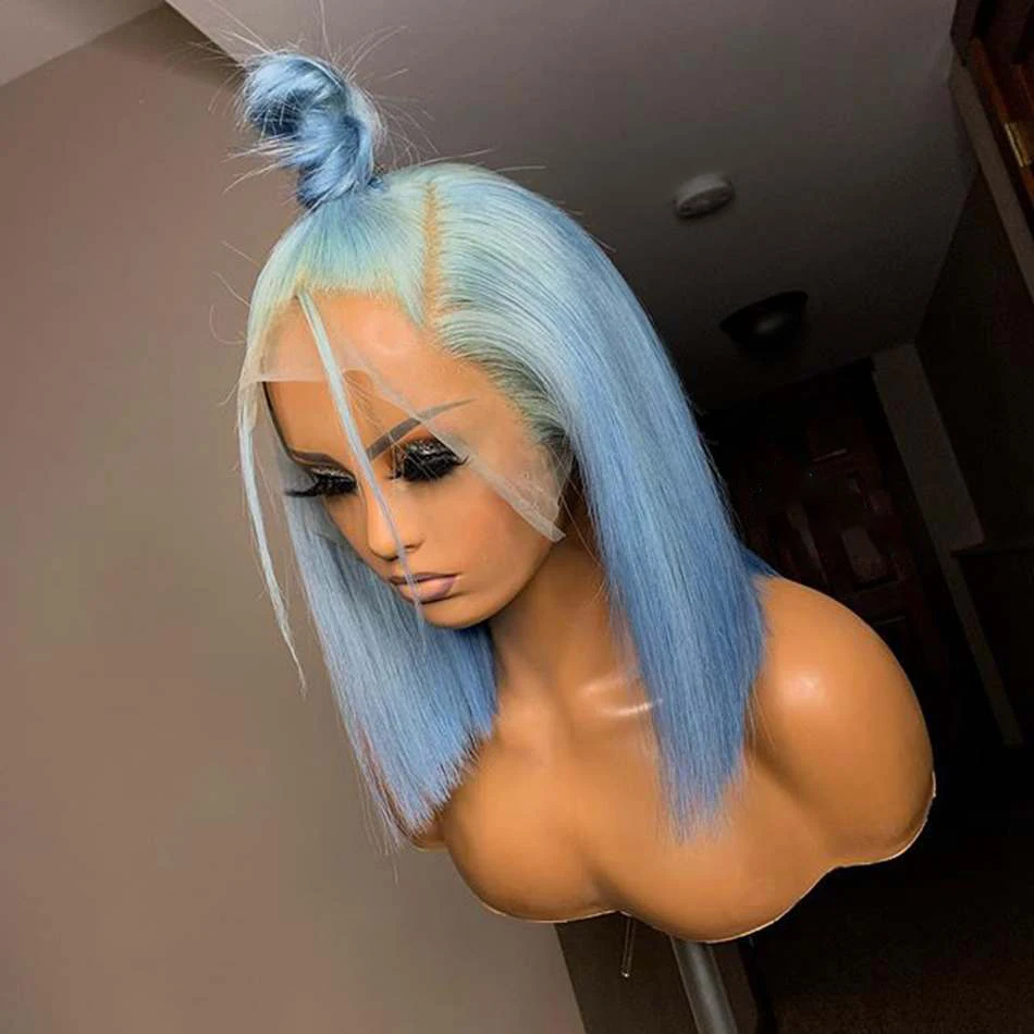 Ombre-Blue-Bob-Silky-Straight-Human-Hair-Pre-Plucked-Hairline-Silk-Base-Lace-Front-Wigs-150Density