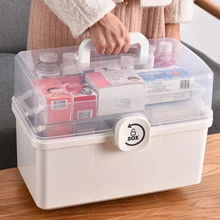 3/2 camada portátil kit de primeiros socorros caixa de armazenamento de plástico multi-funcional família caixa de kit de emergência com alça medicina peito