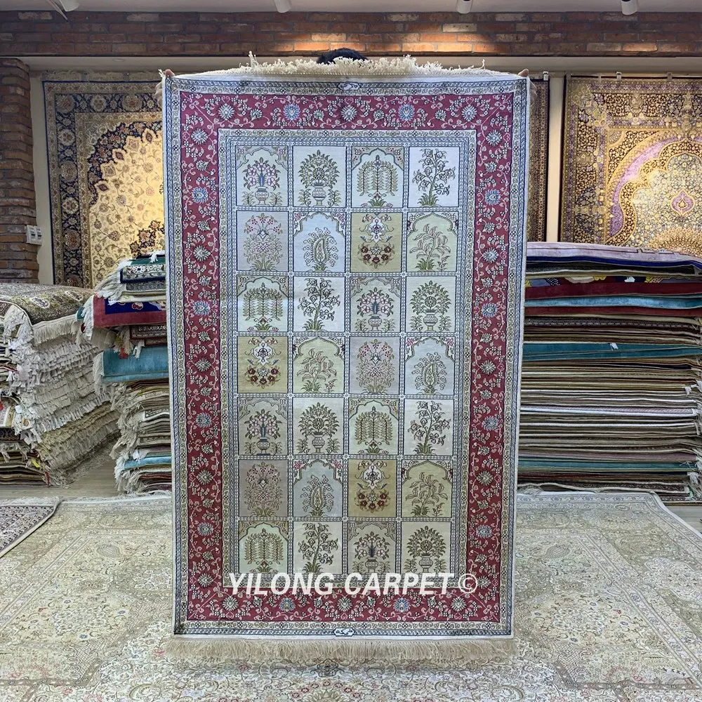 Yilong 3'x5' античный персидский шелковый садовый коврик четыре сезона ручной узлом восточные ковры (HF223B)