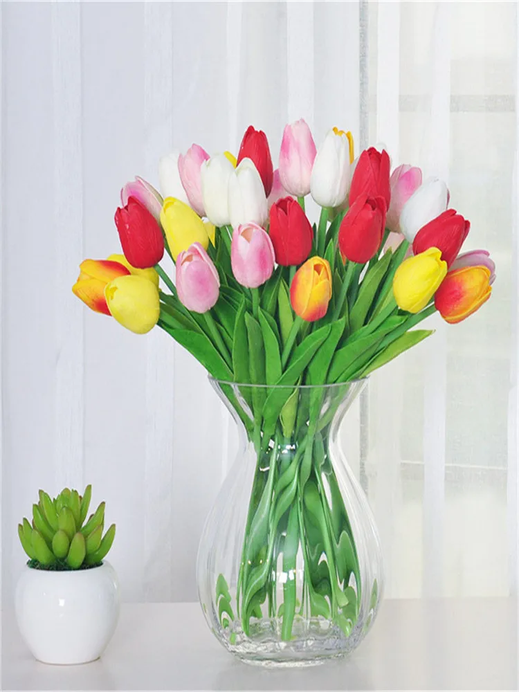 Tulip Artificial Flower Real Touch PU Artificial Bride Bouquet For Home Wedding Party Decorative Flowers& Wreaths