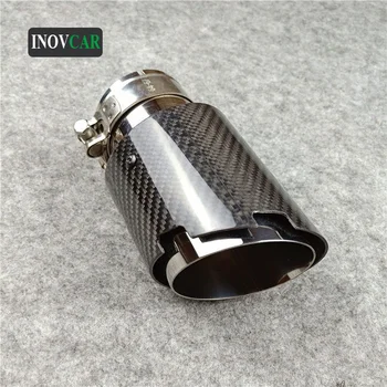 

1pc OD 89mm 3.5'' Car Exhaust System Glossy Carbon Muffler Tip Tail End Stainless Steel Straight Flange For Universal