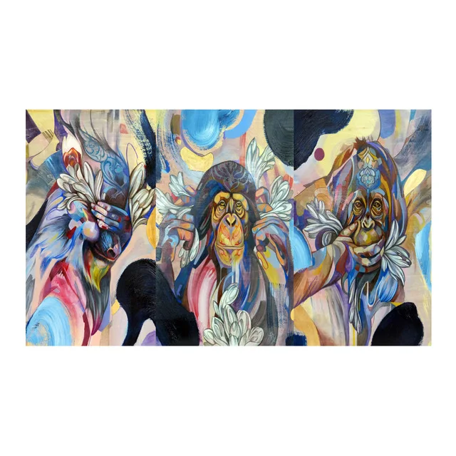 Canvas Poster 3 Monkeys Poster Cool Graffiti Street Art Canvas Painting Wall Art for Living Room Home Decor Posters and Prints JL288-24