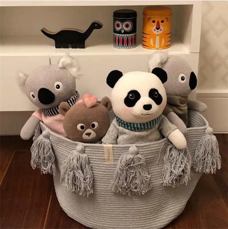 Nordic cotton rope woven tassel storage basket baby diaper storage box laundry basket Storage of toys for children