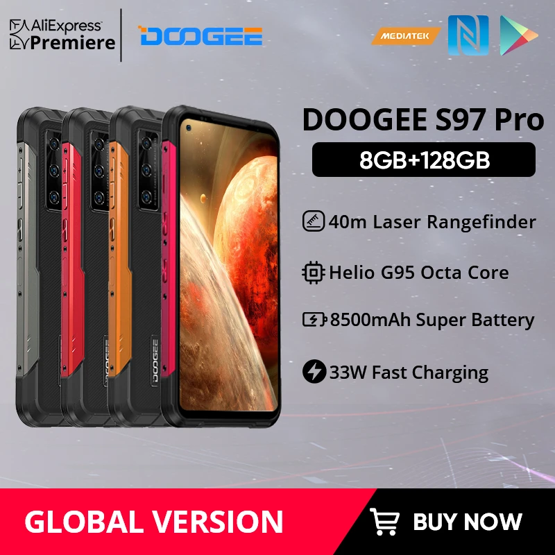DOOGEE S97 Pro Rugged Phone 40m Laser Rangefinder 48MP QuadCamera Cellphone Helio G95 Octa Core 8GB+128GB SmartPhone 8500mAh NFC laptop 8gb ram