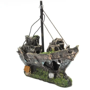 

Fish Tank Cave Decoration Aquarium Ornament Wreck Sunk Ship Sailing Boat