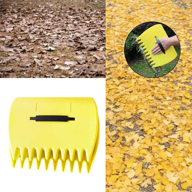 Yellow Garden Yard Leaf Scoops, Leaf Grabbers Collector Grabs Grass Leaves Pick Up Hand Leaf Rakes for Garden Leaf Rubbish 964E