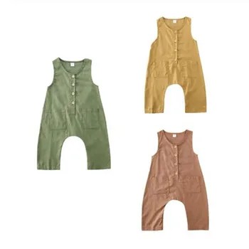 

Baby Summer Rompers Jumpsuits Organic Cotton Newborn Baby Boys Girls Infant Sleeveless Pocket Romper Jumpsuit Outfits Clothes