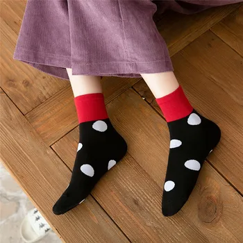 

Solid Pure Cotton Loose Ankle Socks Vintage Style Casual Big Dots Printed Middle Tube Socks Breathable Cute Lady Socks