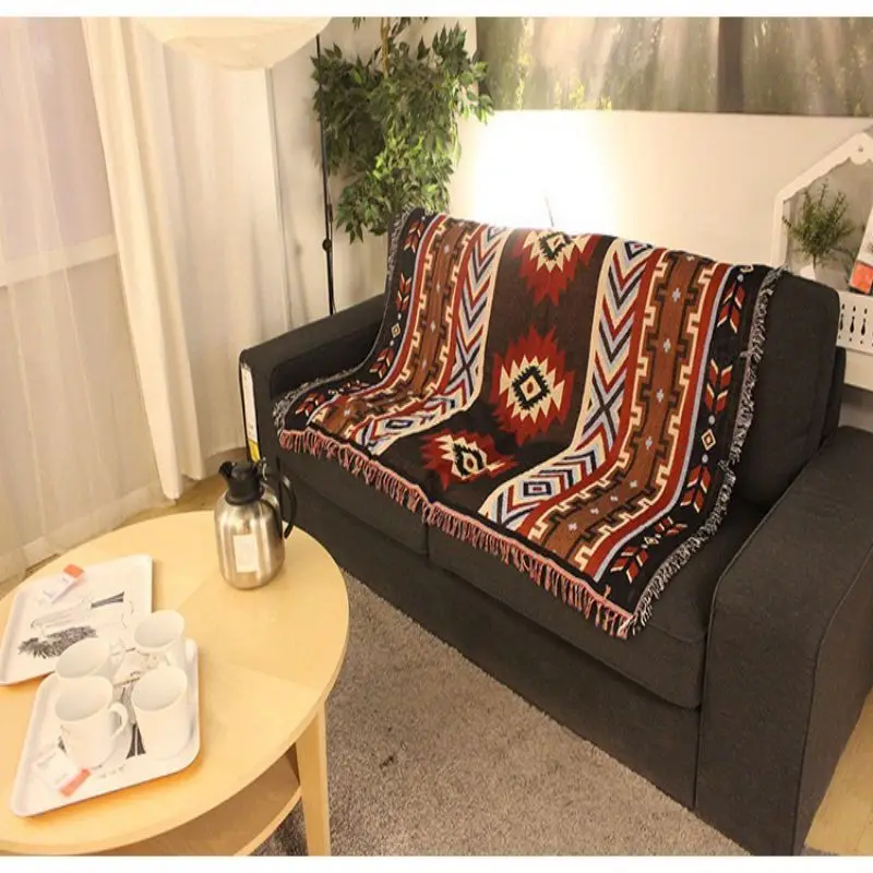 

Fall Winter American Sofa Blanket Knitted Geometric Pattern Floor Mat Nordic Fashion Style Home Decoration