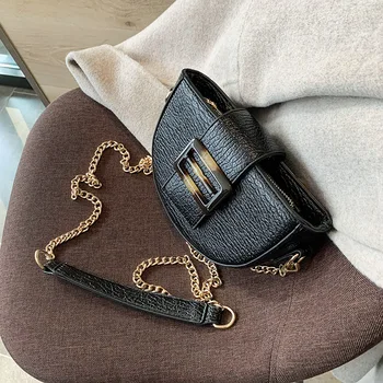 

2020 New Ladies Shoulder Bag High Quality PU Saddle Bag Fashion Pure Color Soft Leather Chain Bag Korean Crossbody Bag