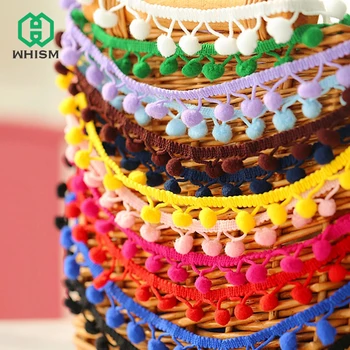 

WHISM 20 Yards Fringe Beaded Pompom Trim Tassel Lace Ribbon Decorative Braid Trimming Pom Pom Fabric Sewing Accessories