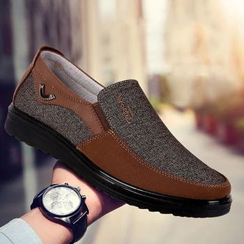 

Men's Casual shoes Slip on Loafers Plus size 38-50 Trainers Adult Patchwork None-Woven Breathable Boat shoes leather male shoe