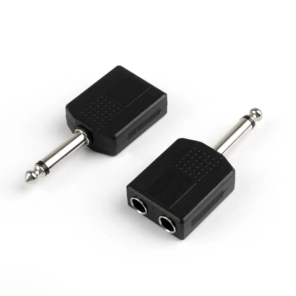 Artudatech 100Pcs 1 4 6 35mm Mono Plug Adapter to 2 Way 6 35mm Mono Jack Headphone Y Splitter Connector Parts