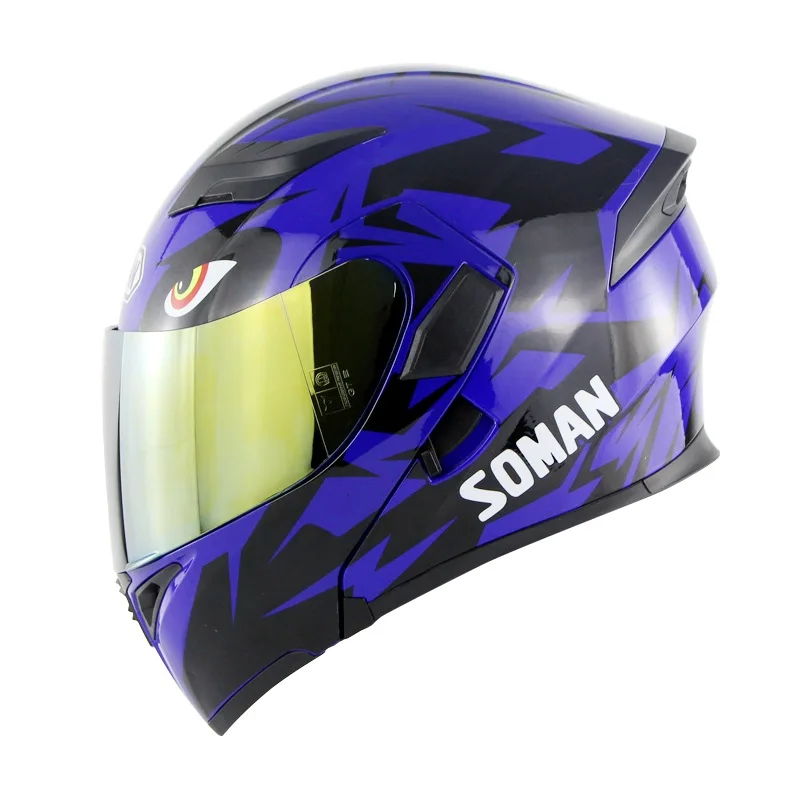 

Speed Step through Soman 955 Blue Eye in Motorcycle Helmet Double Lens Modular Helmet Full Helmet Four Seasons Safety Helmet