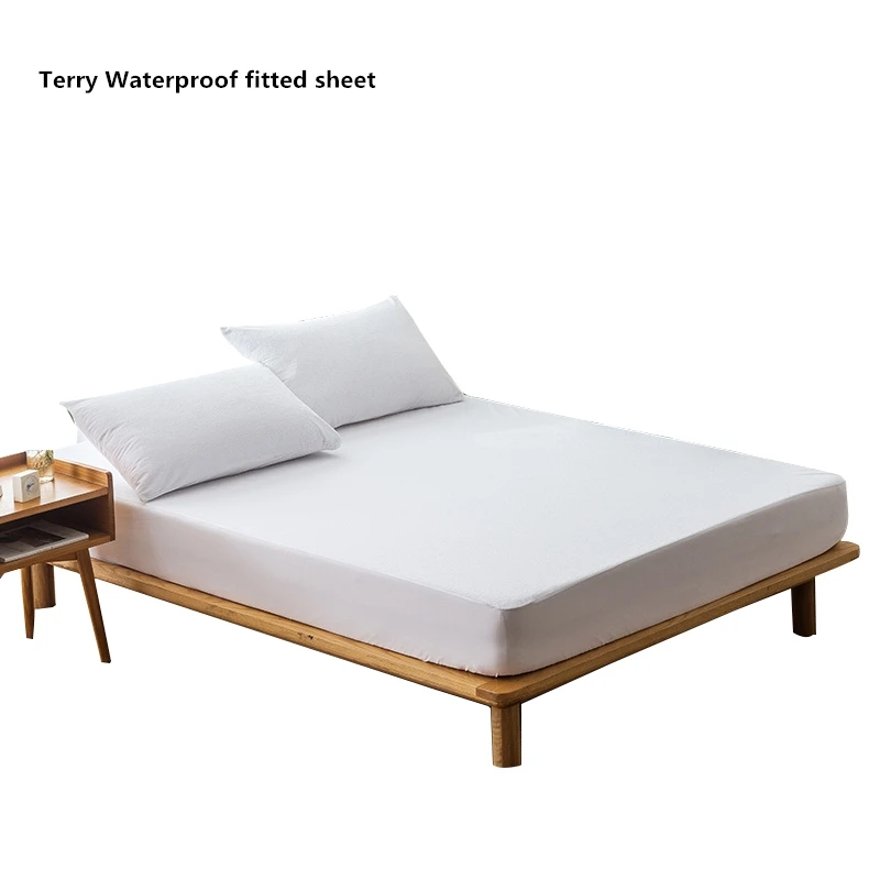 

White Terry Cloth Waterproof Bed Sheet For Mattress Pad & Topper Bed Protector Waterproof Mattress Protector fitted sheet