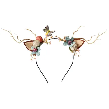 

Christmas Antlers Headband Glowing Elk Hair Hoop Cat Ears Berry Hairpin