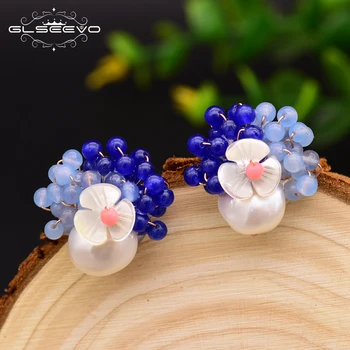 

GLSEEVO Designer White Natural Fresh Water Pearls Shell Flower Earrings For Women Birthday Party Female Cute Jewellery GE0017B