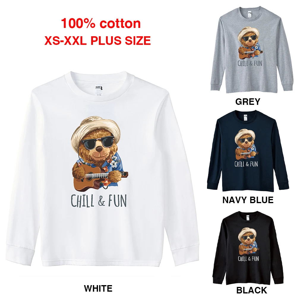 

BLINGPAW Spring/Autumn Chill & Fun Letter Graphics Unisex Long Sleeve T-Shirt O-Neck Tops Casual 100% Cotton