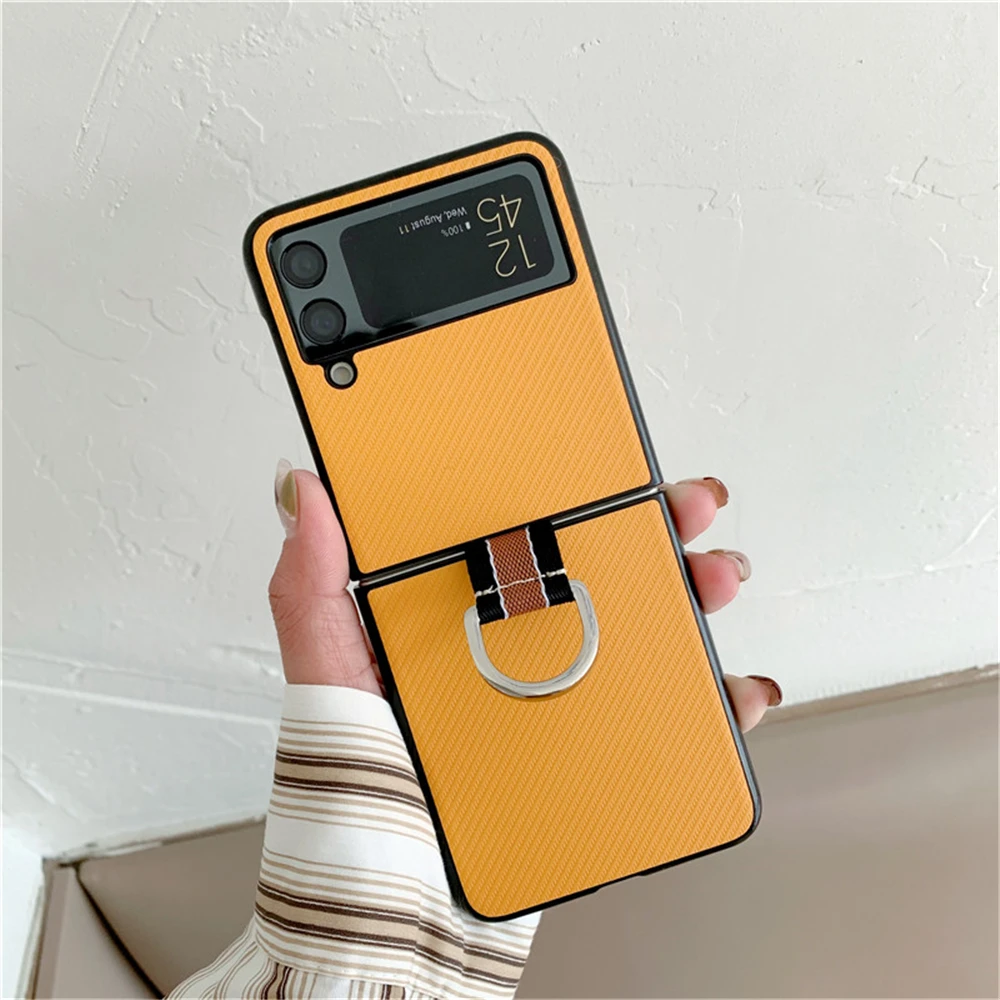 With Ring Luxury Ultra Slim Cover For Samsung Galaxy Z Flip 3 5G Case Hard Plastic Shockproof Phone Case Fashion Coque Fundas galaxy z flip3 5g case