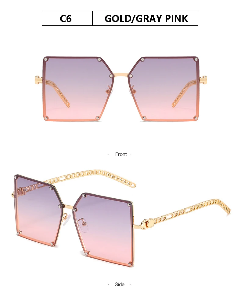 2022 New Square Sunglasses Women Fashion Oversized Metal Frame Vintage Glasses Men Shades Retro Gradient Colors Oculos UV400 raybans women