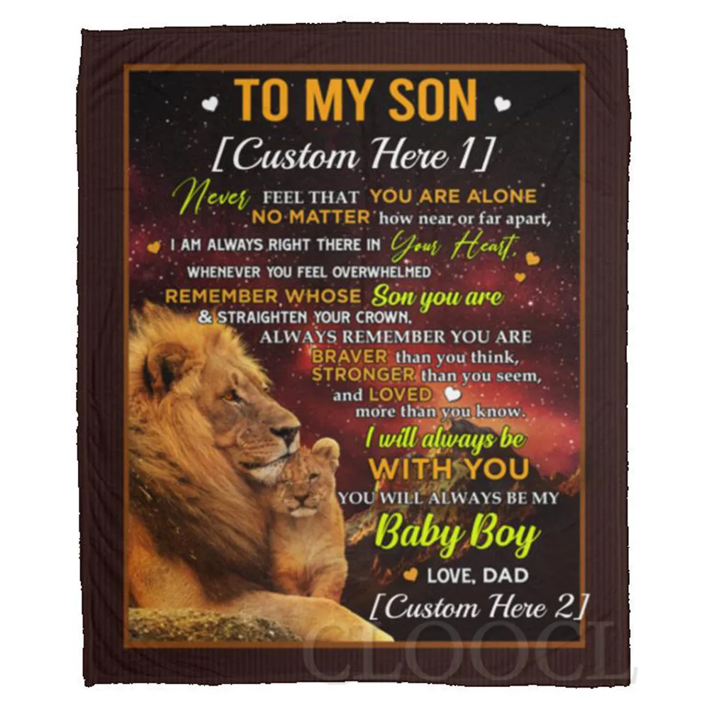 

HXTo My Son Flannel Blankets 3D Graphic Never Feel That You Are Alone Blanket Keep Warm Plush Quilts Gifts For Child