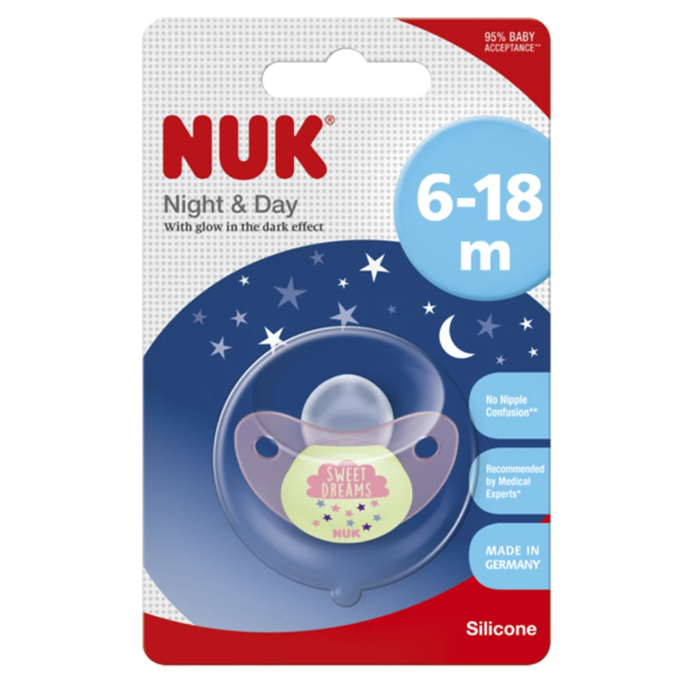 Пустышка NUK орт. "NIGHT&DAY" силикон, разм. 2