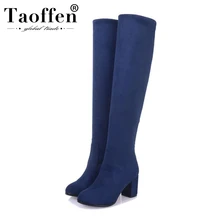 Taoffen/женские сапоги до колена с круглым носком, 4 цвета зимняя теплая Офисная Рабочая обувь на квадратном каблуке и платформе женские высокие сапоги размер 31-43