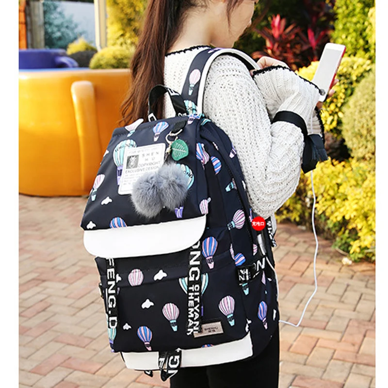

School Bag for Women Teens Student Backpack 2019 Girls Printing Waterproof Travel Bag Female usb Knapsack Mochila Book Bag