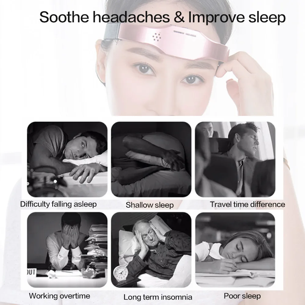 Электрическая головная боль, Беспроводной интеллектуальный мигрень, давление, тревога, облегчение сна, бессонница, головная терапия, расслабляющий массажер