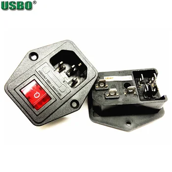 

Black CE Copper 10A 250V IEC320 C13 C14 Screw panel Receptacle outlet with Fuse tube AC Power Socket with 4p on off Light switch