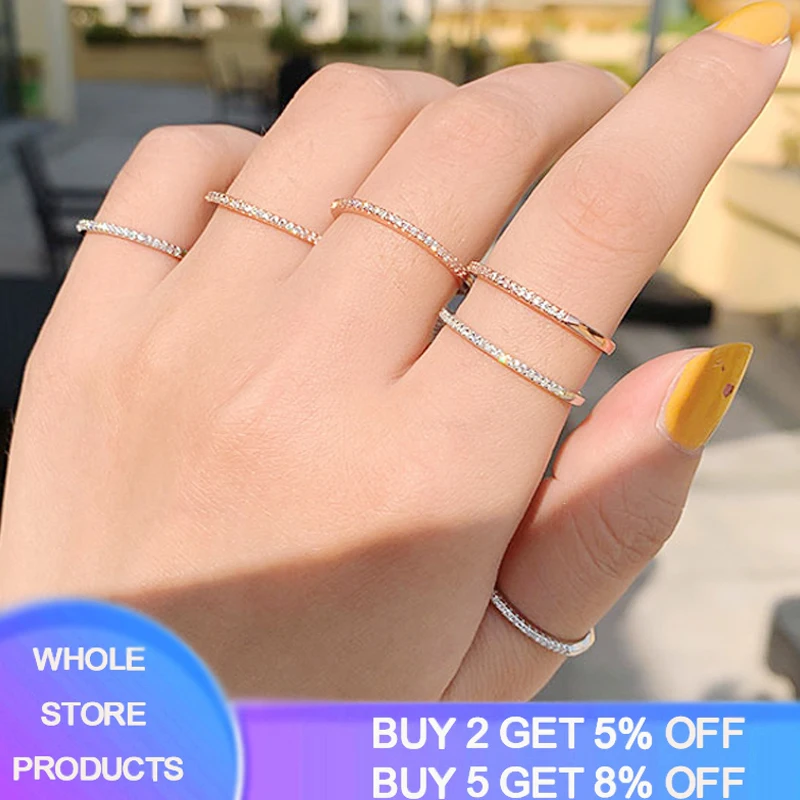 

Fine Circle 1mm CZ Wedding Ring 925 Sterling Silver Stackable Ring for Women Anniversary Ring Eternity Band Silver 925 Jewelry
