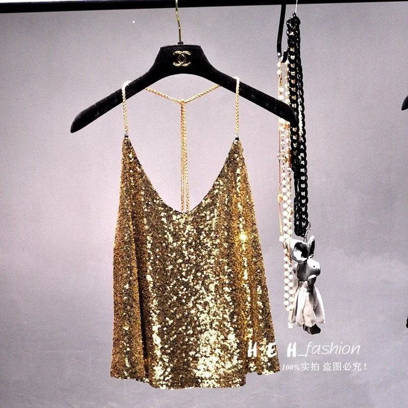 Gilet à ceinture Condole à paillettes, hauts à la mode pour femmes, T-shirts amples et Sexy, coupe basse, débardeur, 2023 - AliExpress
