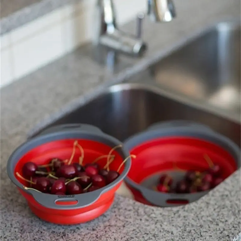 

3 Colors Pieces Collapsible Silicone Colander Folding Kitchen Silicone Strainer