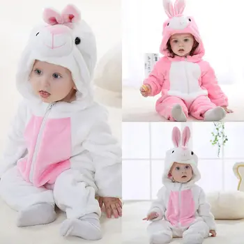 

Toddler Lovely Kids Baby Boys Girl Clothes Winter Warm Romper Bunny Hat Flannel Zipper Hooded Romper Jumpsuit Playsuit Outfits