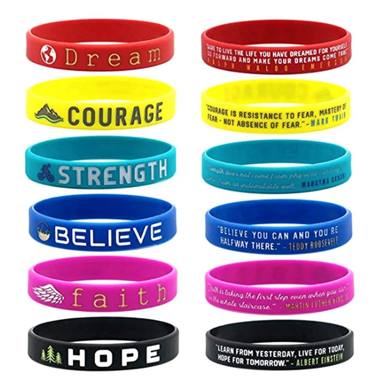 Inspirational Colorful Bracelets With Positive Words Dream Courage Believe Hope Faith Strength Motivational Silicone Wristband