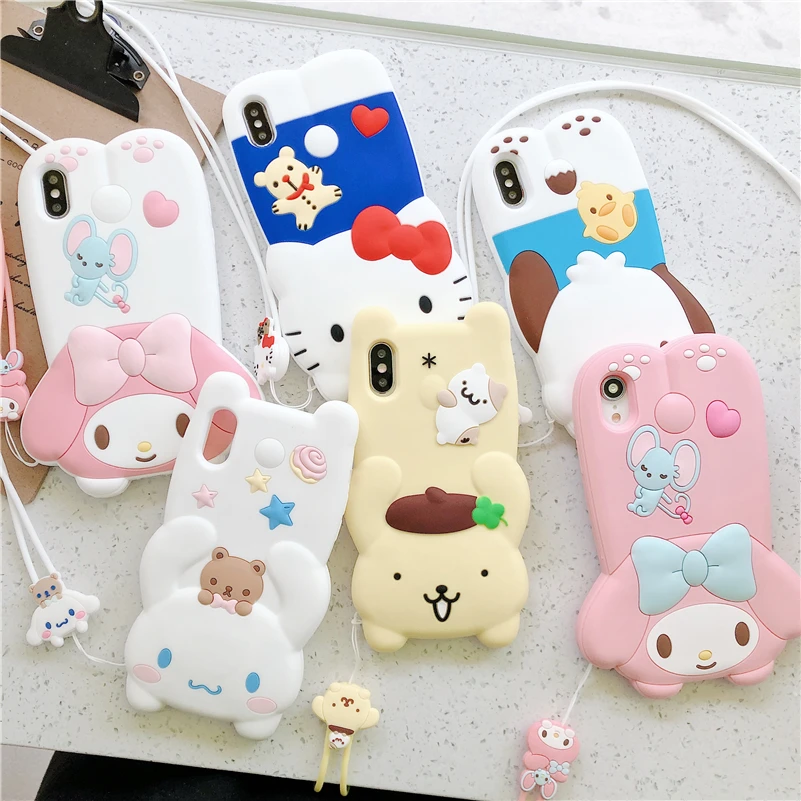 

3D silicone cartoon case for iphone 11 pro X XS Max XR 6 6s 7 8 Plus girl cute lanyard soft case cover funda coque