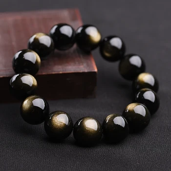 

Fashion Adjustable Cat's Eye Stone Golden Obsidian Bracelet Beads Relieve Anxiety Meditation Relax Healing Man Gift
