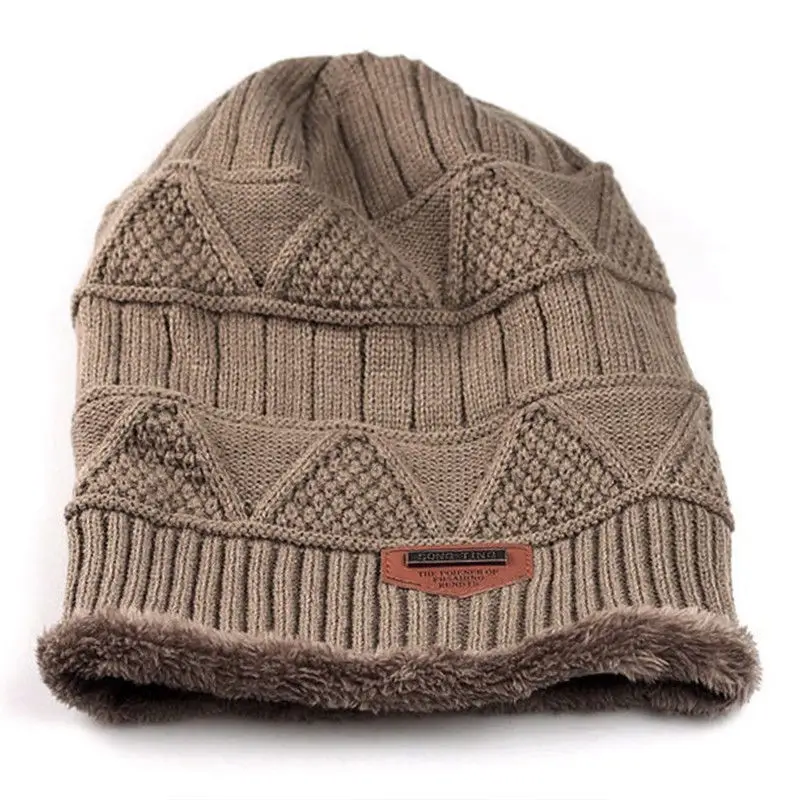 Khaki Hat Шапка+ шарф бини шерстяные наушники Акриловые Вязаные Лыжные шапки зимние вязаные теплые солнцезащитные козырьки одежда флисовая шерстяная шапка - Цвет: Khaki Hat