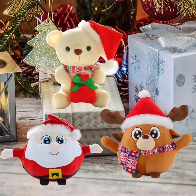Новогодние куклы Рождественский медведь с Санта-Клаусом и оленем музыкальные кукольные Подвески украшения вечерние рождественские подарки для детей красный орнамент с рождественской елкой