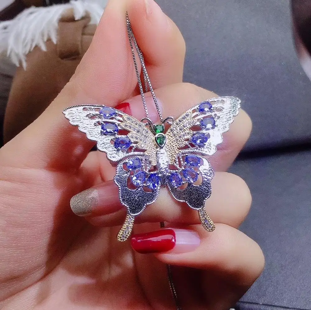 Natural Blue Tanzanite Brooches Pendant 