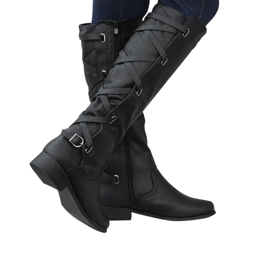 SAGACE; новые сапоги; женские зимние высокие сапоги до колена с перекрестными ремешками; Теплая Повседневная обувь в ковбойском стиле; женская короткая плюшевая обувь на каблуке