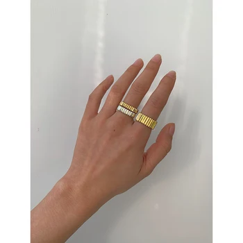 Peri'sbox 2 Sizes Gold Silver Color Textured Opening Ring for Women Metal Wide Thin Simple Minimalist Finger Rings Jewelry