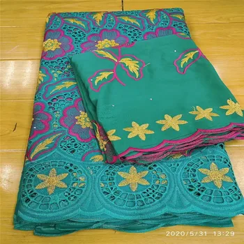 

high quality 5+2 yards white gold African Swiss cotton voile lace fabric with neat embroidery plus chiffon lace! 13L062419