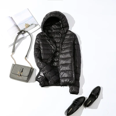 black Hooded Бренд, 90% белый утиный пух, куртка для женщин, Осень-зима, теплое пальто для женщин, Сверхлегкий утиный пух, куртка, женская ветрозащитная парка - Цвет: black Hooded