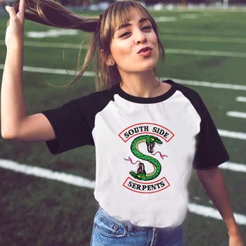 

Riverdale Letter Printer Women Casual tshirt Black White Patchwork T-shirt Harajuku Ullzang Tshirt Summer Short Sleeve for Young