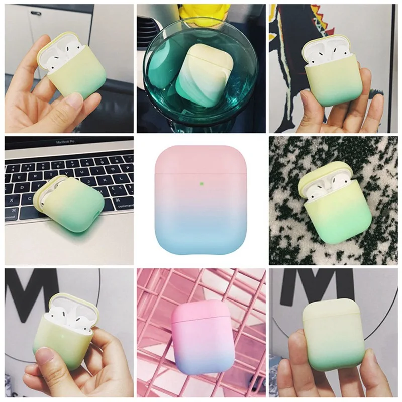 Для AirPods чехол градиентные радужные цвета защитный жесткий чехол Bluetooth беспроводные наушники чехол для Air Pods 2 Чехол для наушников