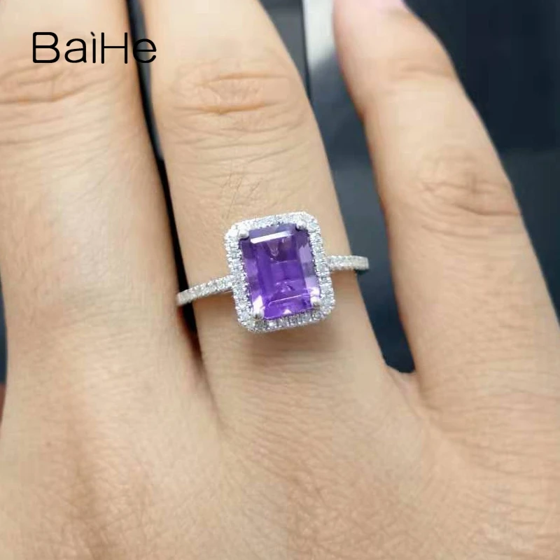 BAIHE Стерлинговое Серебро 925 1.9ct сертифицированное безупречное Изумрудное кольцо подлинное аметист юбилей женские модные ювелирные изделия кольцо
