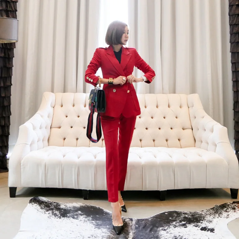 

WOMEN'S Dress 2019 Autumn New Products Ol Career Elegant Double Breasted Small Suit Coat Slim Fit Trousers Two-Piece Set