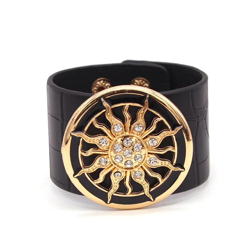 Женский кожаный браслет с широкой круглой пряжкой цветами|Именные браслеты| |