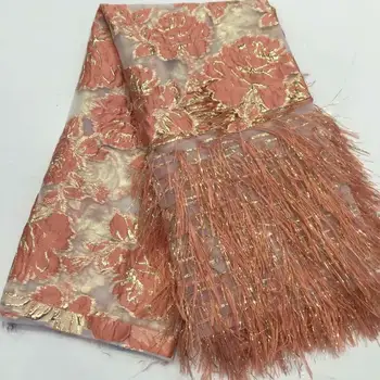 

5yards Tassel Sequined Mesh Tulle Net French Lace Fabric / Latest African Nigerian Embroidery Fabric For Fashion Party Dress FD3